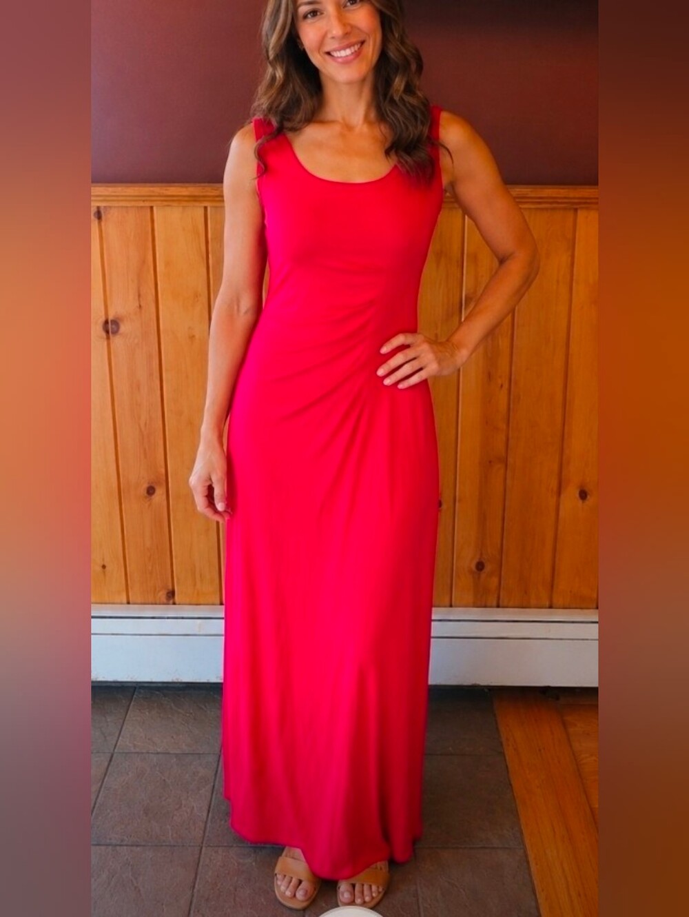 Calvin Klein Gorgeous Red Cinched Detail Maxi Dress Size Small